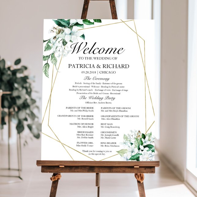 Elegant Greenery Wedding Ceremony Program Foam Board (Creator Uploaded)