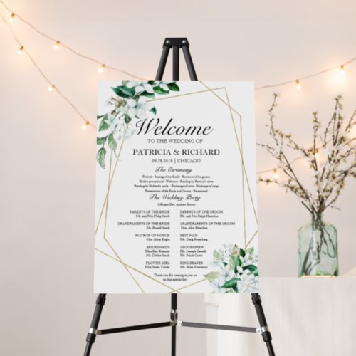 Elegant Greenery Wedding Ceremony Program Foam Board