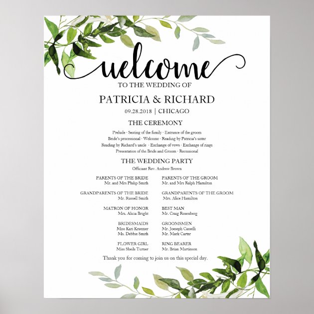 Poster Shabby Chic Welcome Order Of The Day Personalised Wedding Sign 