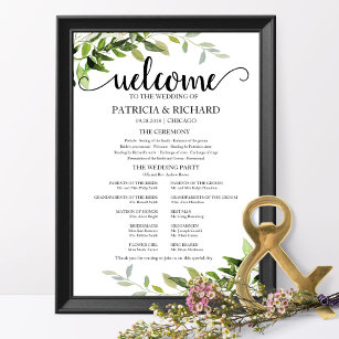 Elegant Greenery Wedding Ceremony Program Poster