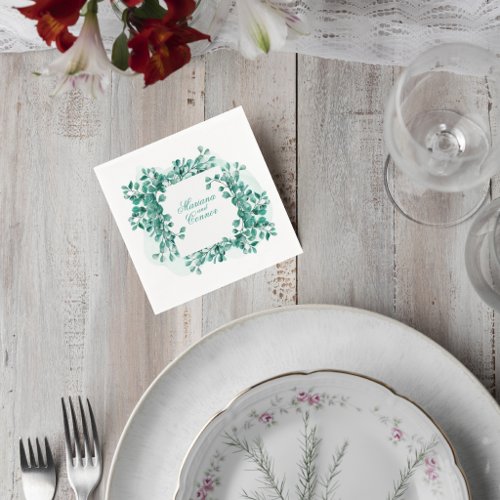Elegant Greenery Wedding Cocktail Napkin