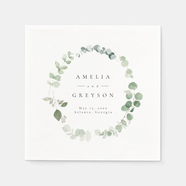 Elegant Greenery Wedding Cocktail Paper Napkins (Front)