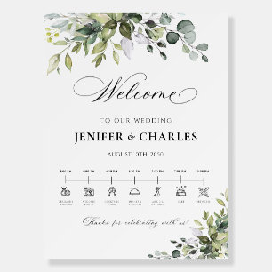 Elegant Greenery Wedding Day Icons Timeline  Foam Board