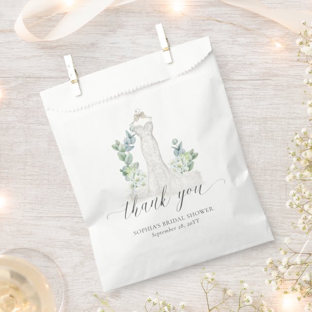 Elegant Greenery Wedding Dress Bridal Shower Favor Bag (Clipped)