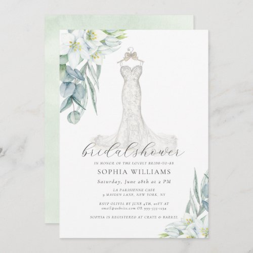 Elegant Greenery Wedding Dress Bridal Shower Invit Invitation