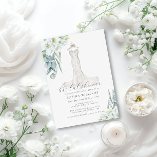 Elegant Greenery Wedding Dress Bridal Shower Invit Invitation