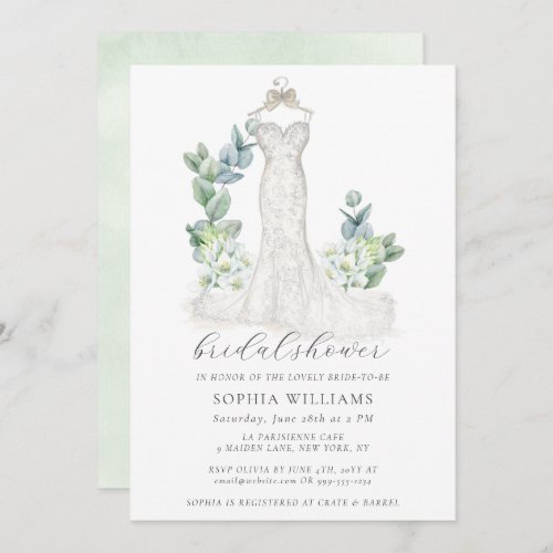 Elegant Greenery Wedding Dress Bridal Shower Invitation