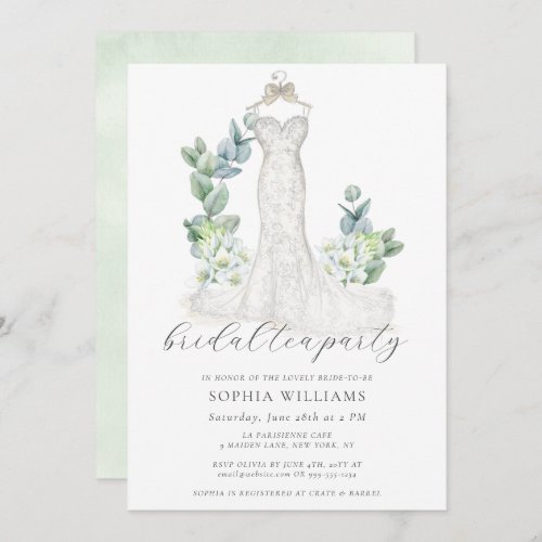 Elegant Greenery Wedding Dress Bridal Tea Party Invitation