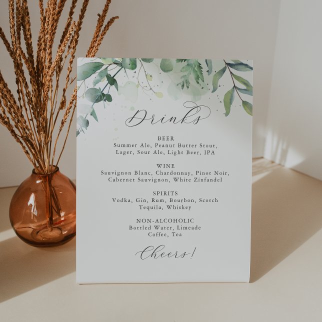 Elegant Greenery Wedding Drinks Menu Sign (Creator Uploaded)