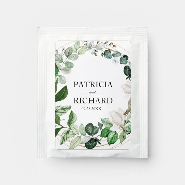 Elegant Greenery Wedding Favor Tea Bag Drink Mix (Front)