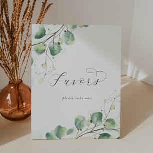Elegant Greenery Wedding Favors Pedestal Sign