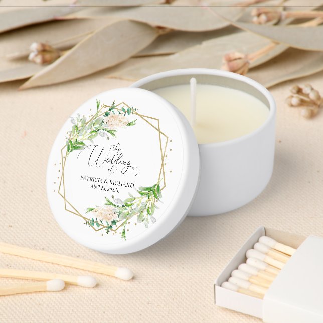 Elegant Greenery Wedding Gold Frame Geometric  Mini Candle Favors (Insitu)