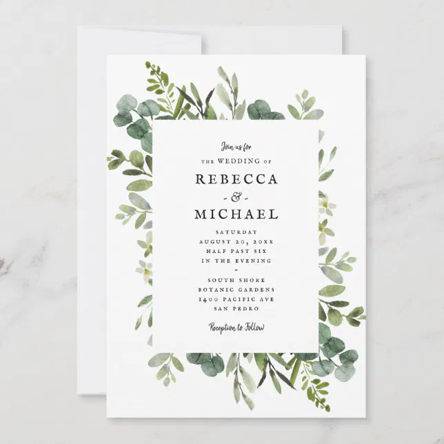 Elegant Greenery Wedding Invitation | Zazzle