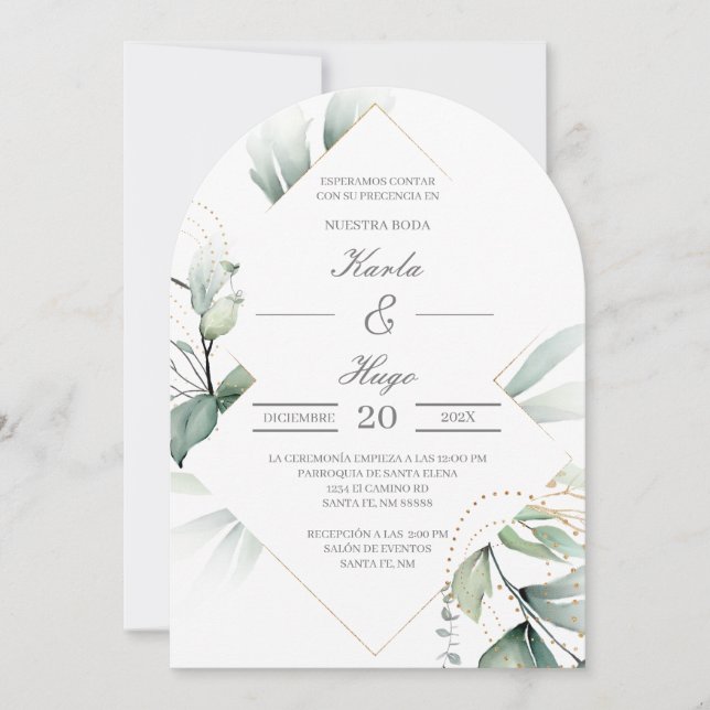Elegant greenery wedding invitation (Front)
