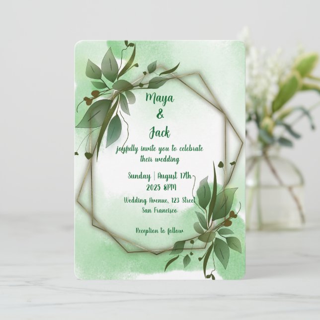 Elegant Greenery wedding Invitation (Standing Front)