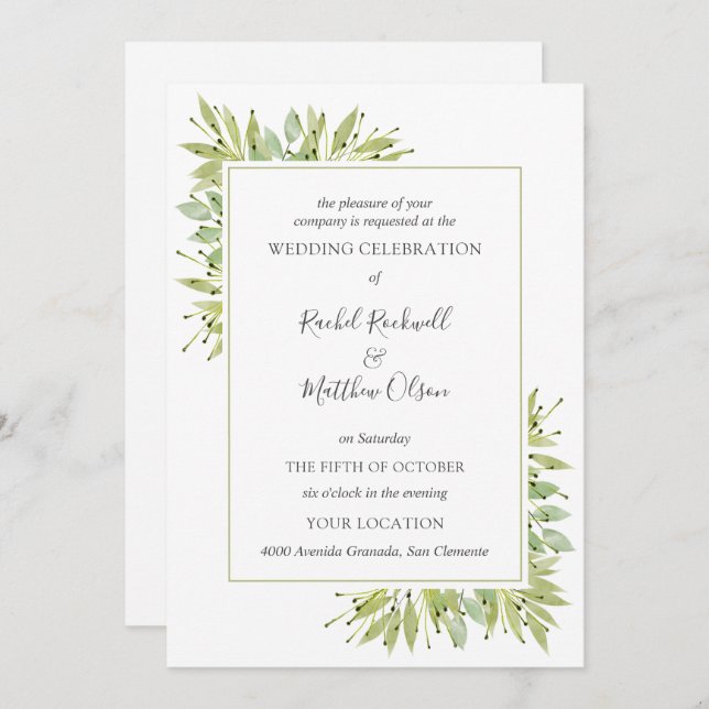 Elegant Greenery Wedding Invitation (Front/Back)