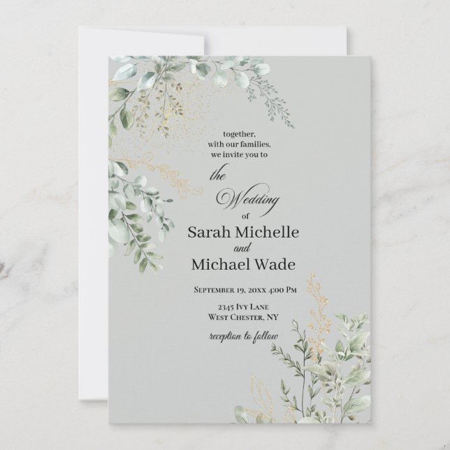Elegant Greenery Wedding Invitation (Front)