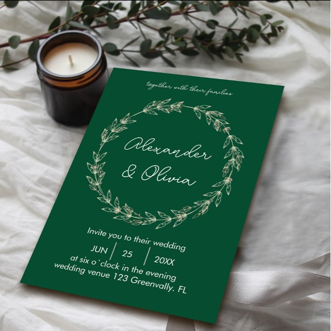 Elegant Greenery Wedding Invitation | Script Font (Elegant Greenery Wedding Invitation | Script Font #zazzlemade #minimalistinvite #cristmas #script)