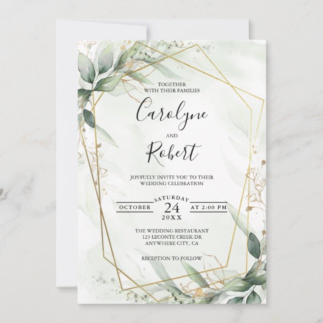 Elegant Greenery Wedding Invitation Template (Front)