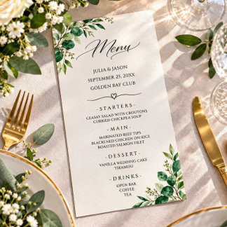Elegant Greenery Wedding Menu Card