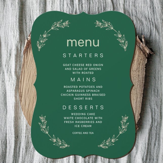 Elegant Greenery Wedding Menu | Script Font Invitation (Elegant Greenery Wedding Menu | Script Font #zazzlemade #menu #dinner #leafwreathmenu #darkgreen)