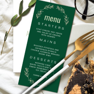 Elegant Greenery Wedding Menu   Script Font Invitation