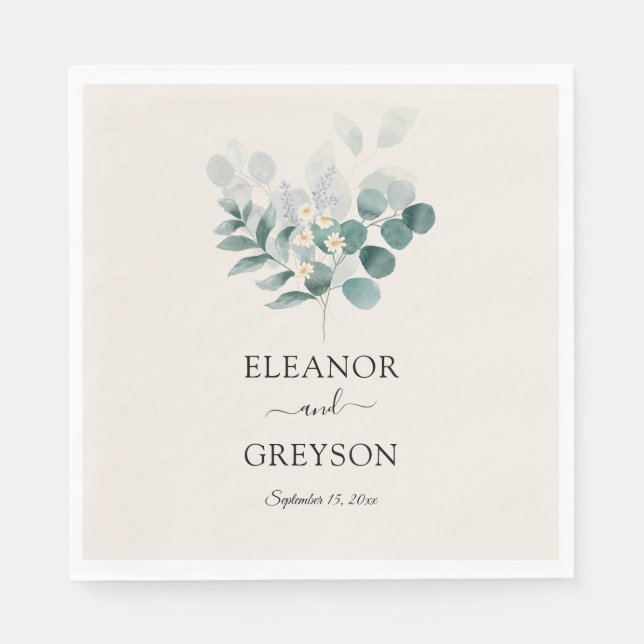 Elegant greenery wedding  napkins (Front)
