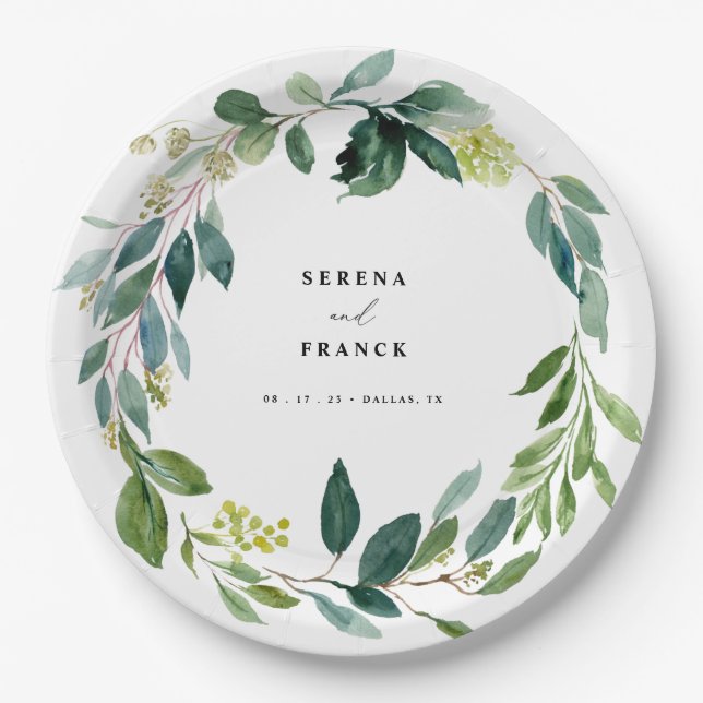 Elegant Greenery Wedding Paper Plate (Front)