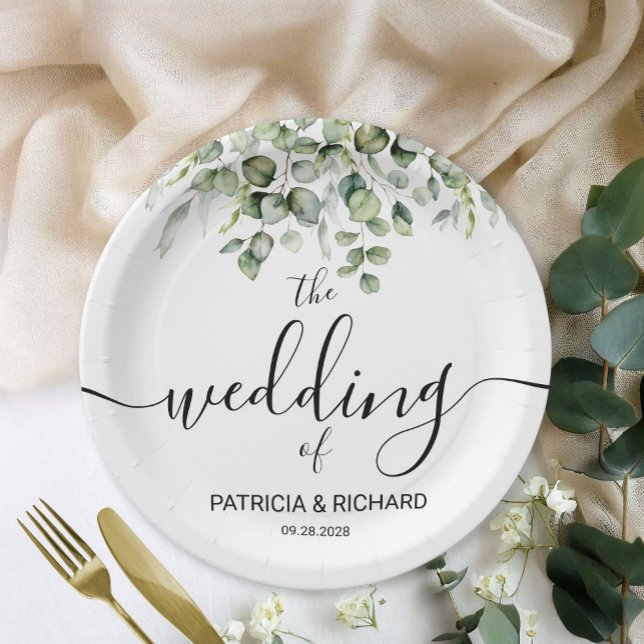 Elegant Greenery Wedding Paper Plates (Creator Uploaded)