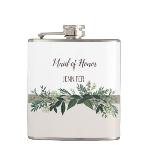 Elegant Greenery Wedding Party Celebration Flask