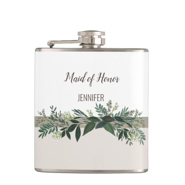 Elegant Greenery Wedding Party Celebration Flask (Front)