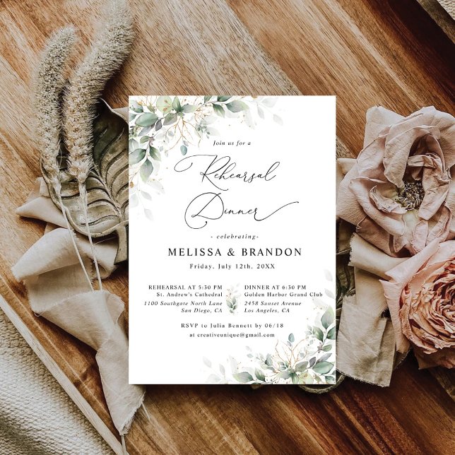 Elegant Greenery Wedding Rehearsal Dinner Invitation (Creator Uploaded)