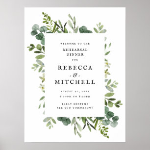 Elegant Greenery Wedding Rehearsal Dinner Poster