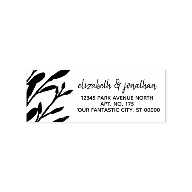Elegant Greenery Wedding Return Address Rubber Stamp (Imprint)