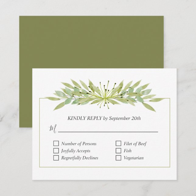 Elegant Greenery Wedding RSVP Card (Front/Back)