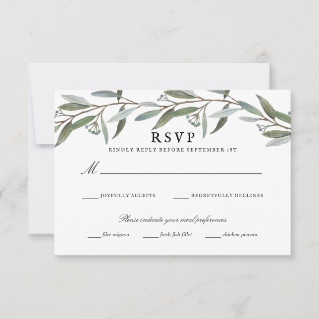 Elegant Greenery Wedding RSVP Card (Front)