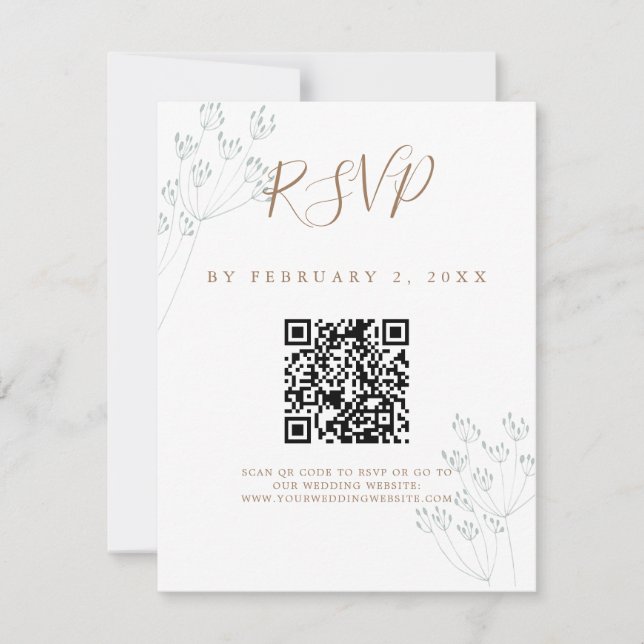 Elegant Greenery Wedding Scan Code RSVP Card (Front)