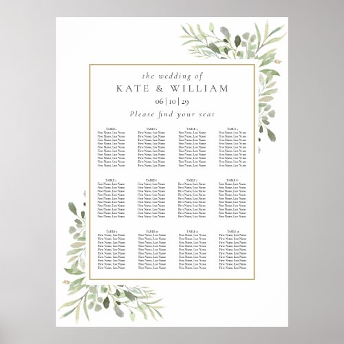 Elegant Greenery Wedding Seating Plan Chart