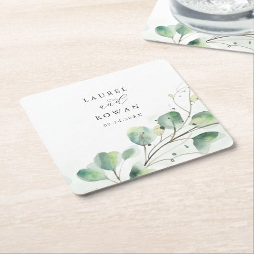 Elegant Greenery Wedding Square Paper Coaster