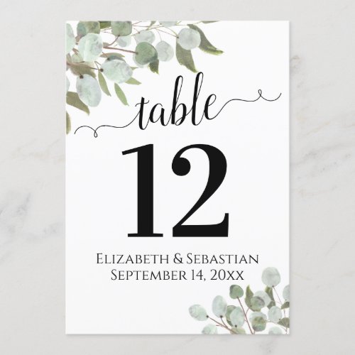 Elegant Greenery Wedding Table Number Card Large