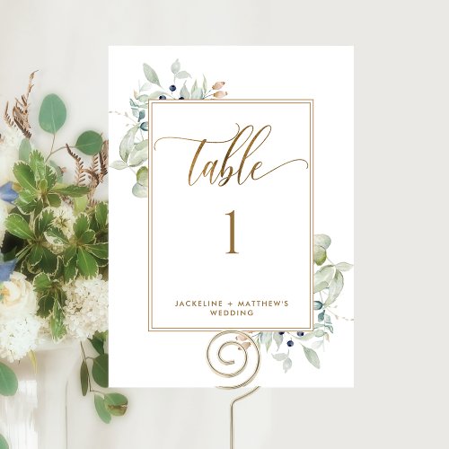 Elegant Greenery Wedding Table Number White