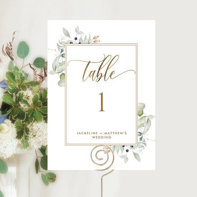 Elegant Greenery Wedding Table Number, White (Creator Uploaded)