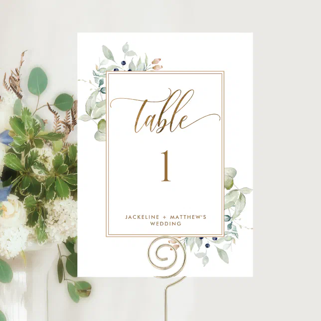 Elegant Greenery Wedding Table Number, White | Zazzle