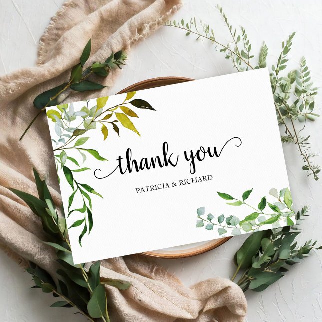 Elegant Greenery Wedding Thank You RSVP Card (Creator Uploaded)