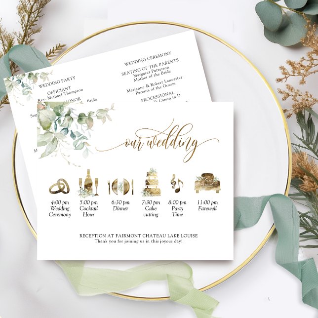 Elegant Greenery Wedding Timeline and Program (Creator Uploaded)
