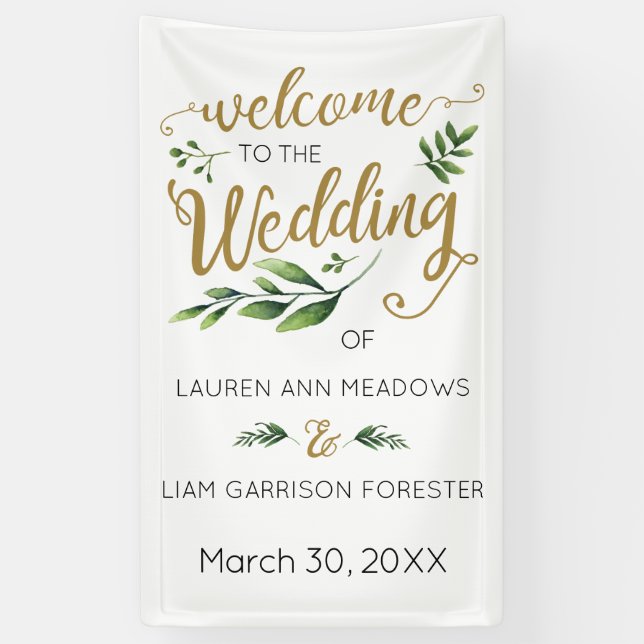 Elegant Greenery Wedding Welcome Banner (Vertical)