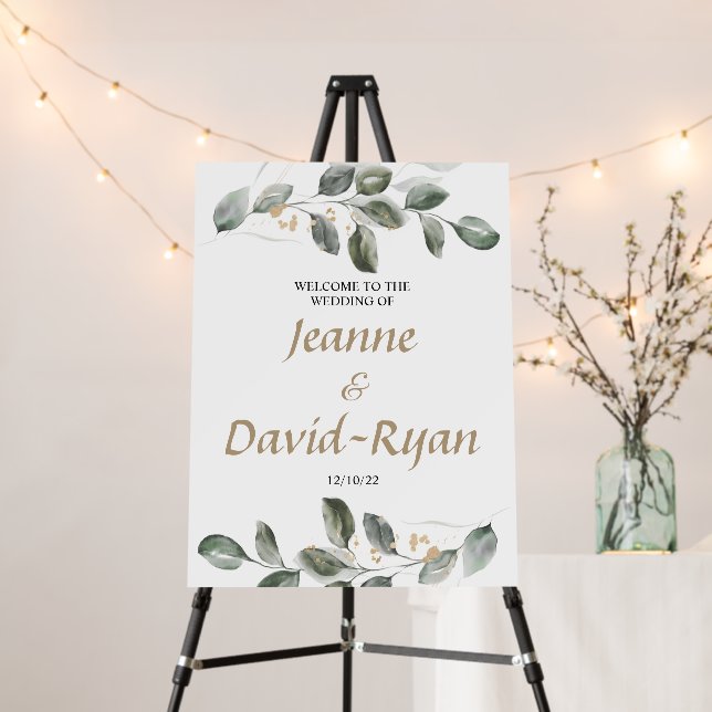 Elegant Greenery Wedding Welcome Board (In Situ (Stand))