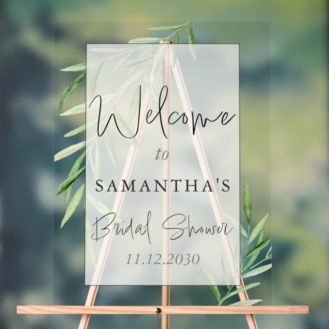 Elegant Greenery Wedding Welcome Bridal Shower  Acrylic Sign (Neutral)