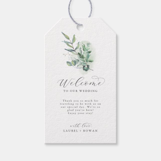Elegant Greenery Wedding Welcome Gift Tags (Front)