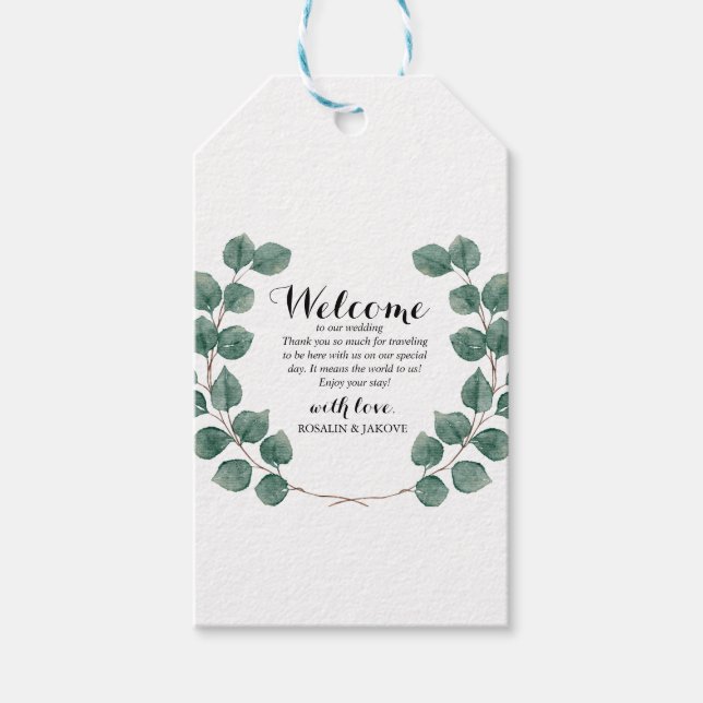 Elegant Greenery Wedding Welcome Gift Tags (Front)